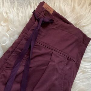 Jamie Haller Scrub Pant in Burgundy. Button Up Drawstring Wide Leg Pants